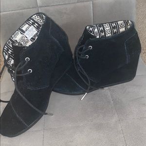 TOMS suede lace up wedge bootie